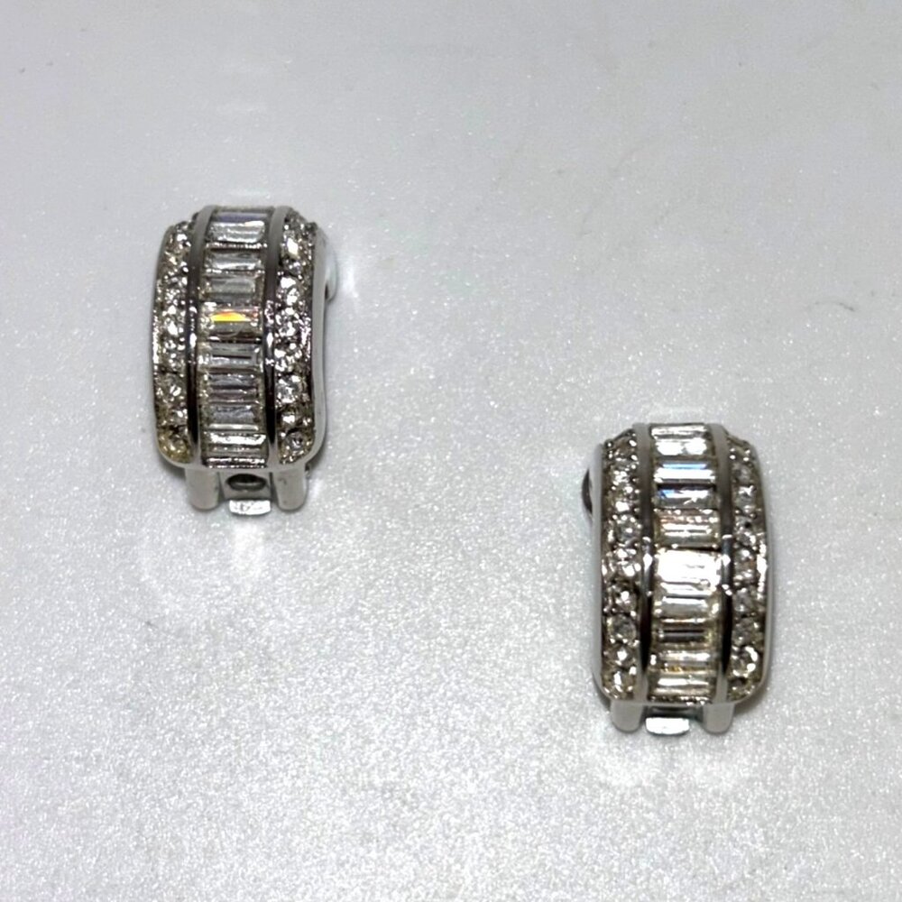 Christian Dior Vintage Clip-On Earrings With Rhinestones & Silver-Tone Metal - Picture 16 of 16